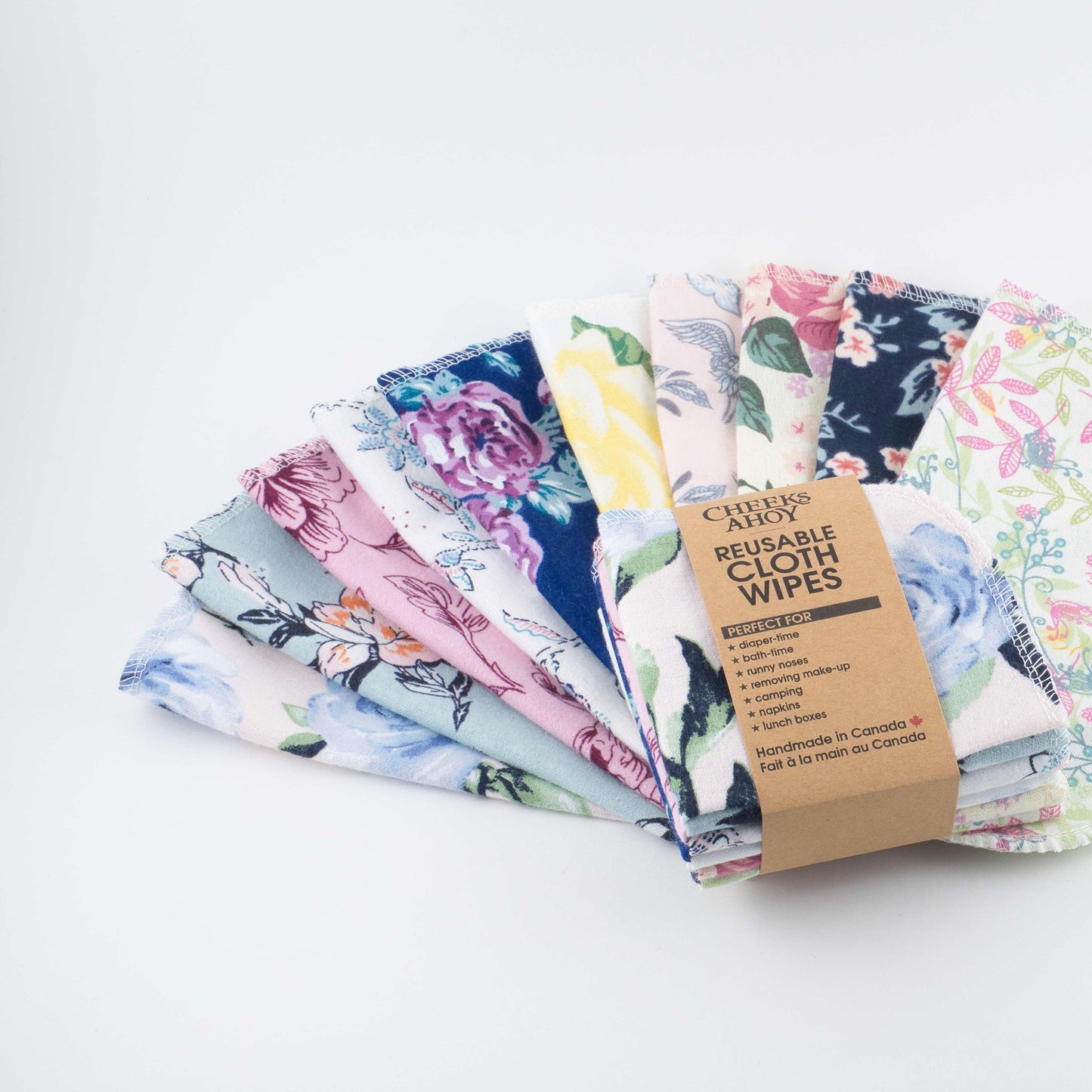 Cheeks Ahoy Reusable CLOTH WIPES set of 10 - Variations