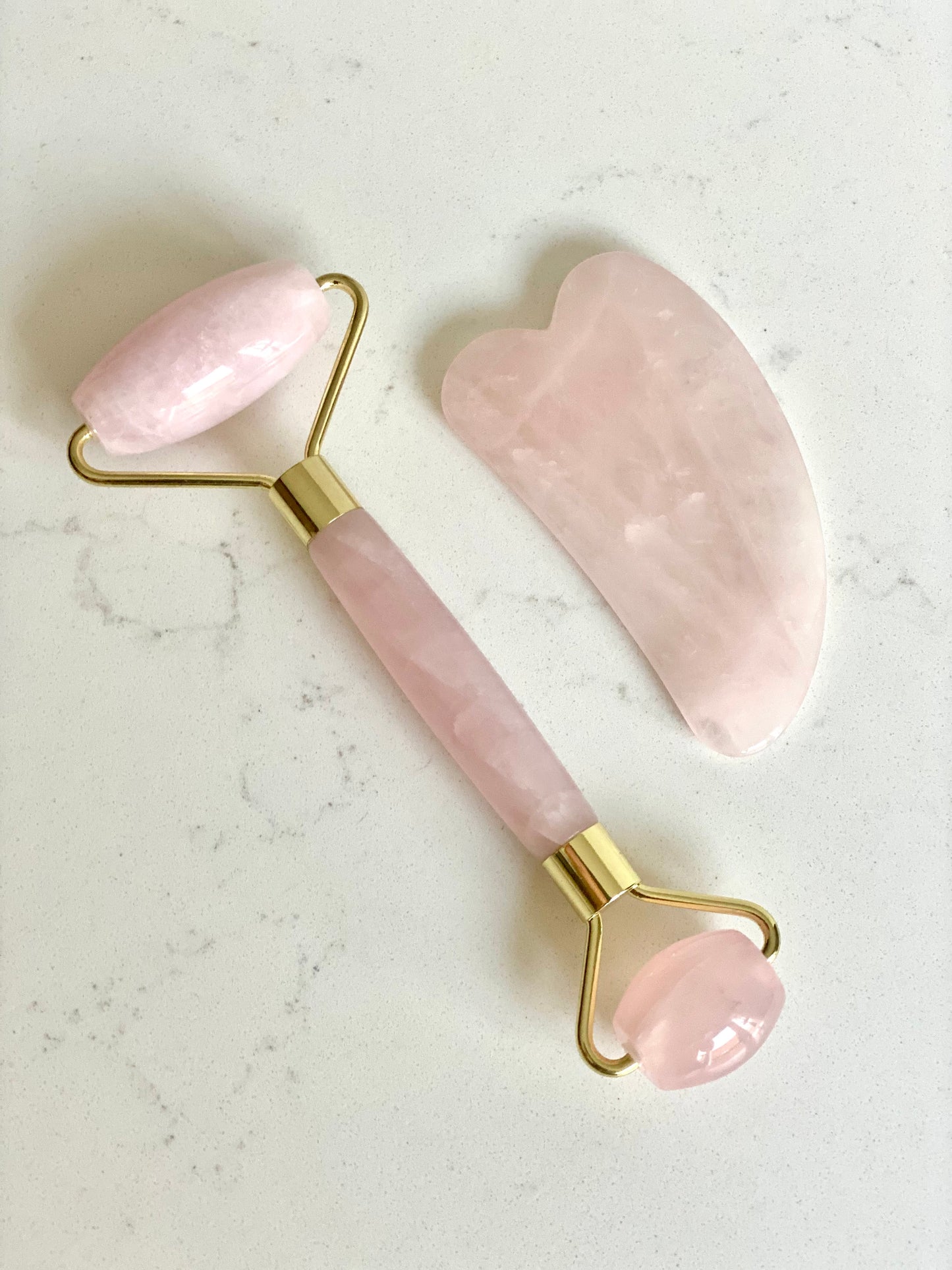 Rose Quartz Crystal Roller and Gua Sha Set