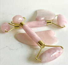 Load image into Gallery viewer, Rose Quartz Crystal Roller and Gua Sha Set

