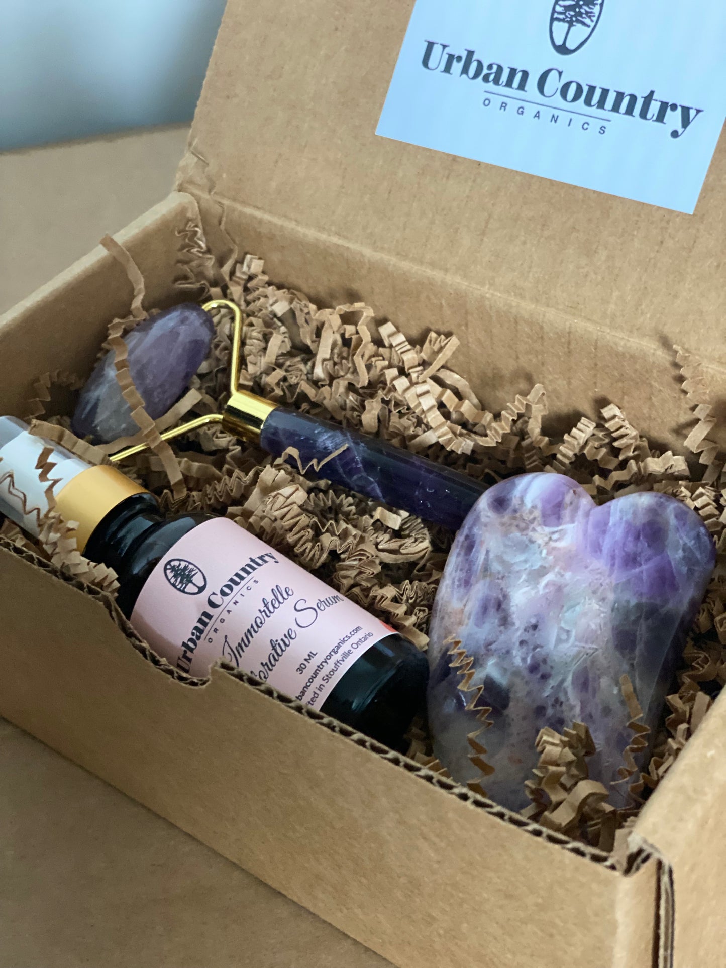 Urban Country Organics - Amethyst Crystal Roller and Gua Sha Set